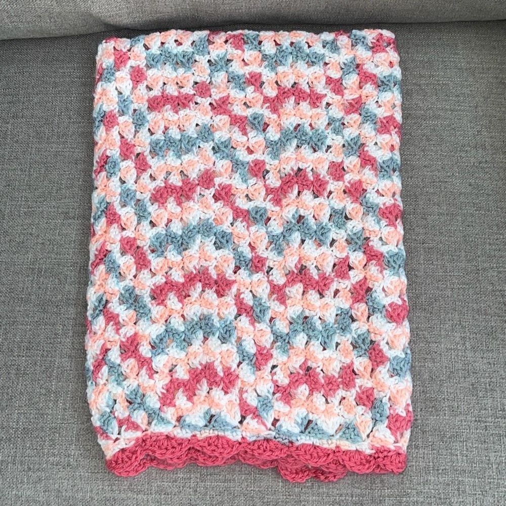 Handmade Multicolor Crochet Open Knit Granny Throw Baby Blanket Size 36”x 36” NW